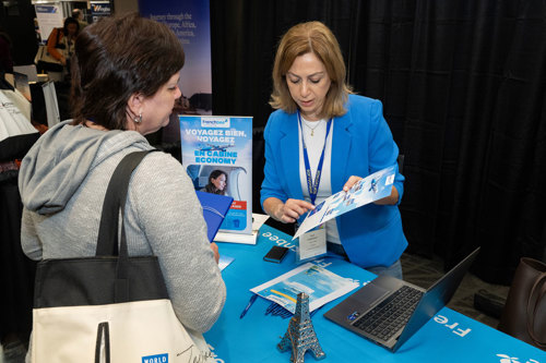 Tradeshow booth. Supplier sharing information on their product